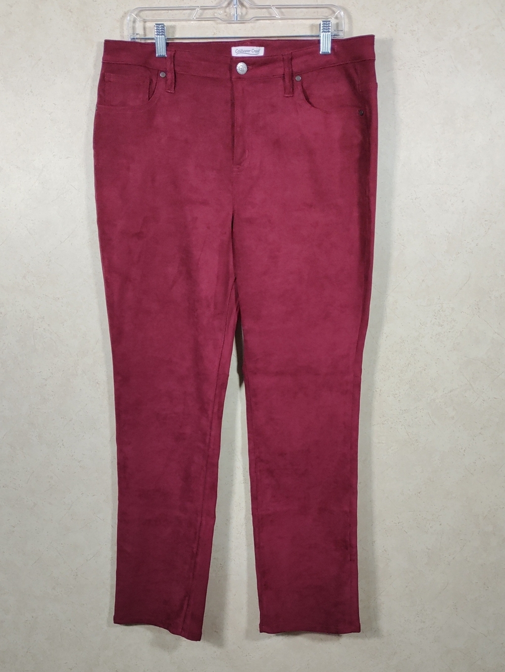 I183 Coldwater Creek Maroon Faux Suede Straight Leg Jeans 14